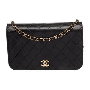 CHANEL Black Quilted Clutch with Gold Chain